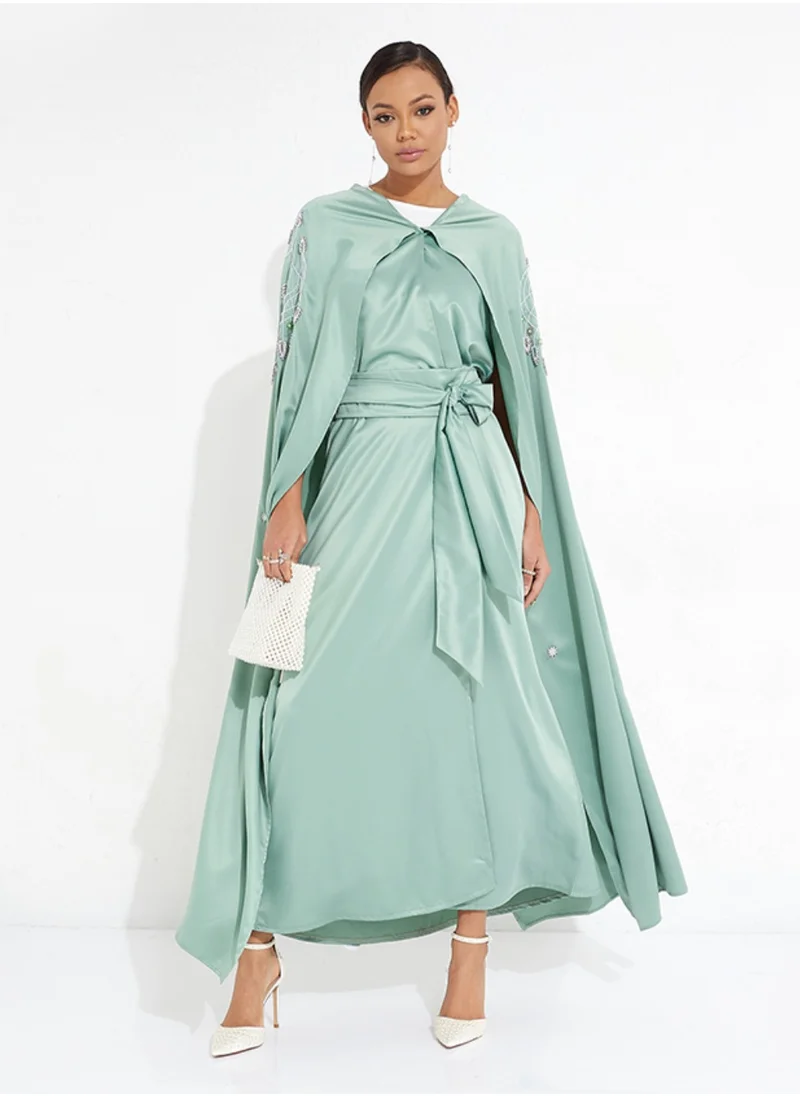Rosette Abaya Green Flowing Abaya
