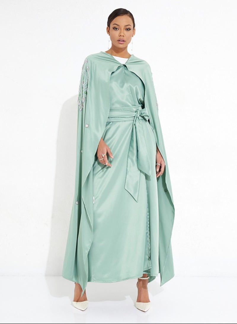 Rosette Abaya Green Flowing Abaya - Image 4