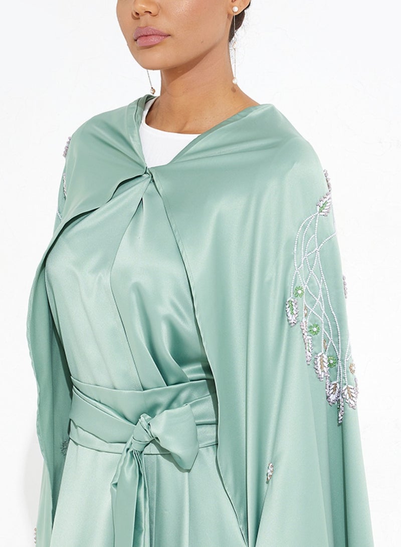 Rosette Abaya Green Flowing Abaya - Image 2