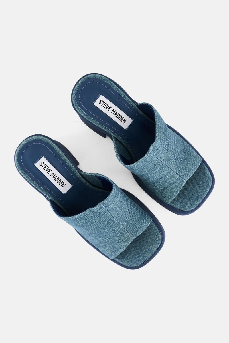 STEVE MADDEN صنادل كين للنساء بكعب كتلة، أزرق دنيم - Image 4