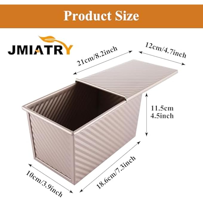 JMIATRY 2 Pcs Pullman Loaf Tin with Lid 450g 1lb Gold NonStick Bread Tin Carbon Steel Loaf Tins for Baking Toast Cake 20 x 115 CM - Image 3