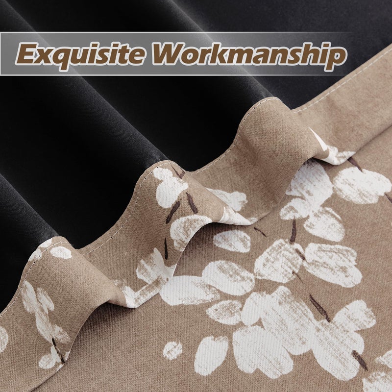 FMFUNCTEX 100% Blackout Floral Curtains for Bedroom  Taupe Curtains 84 inches Long Blossom Flower Patterned for Living Room  Thermal Insulated Farmhouse Drapes  Grommet Top 2 Panels (White on Tan) - Image 5