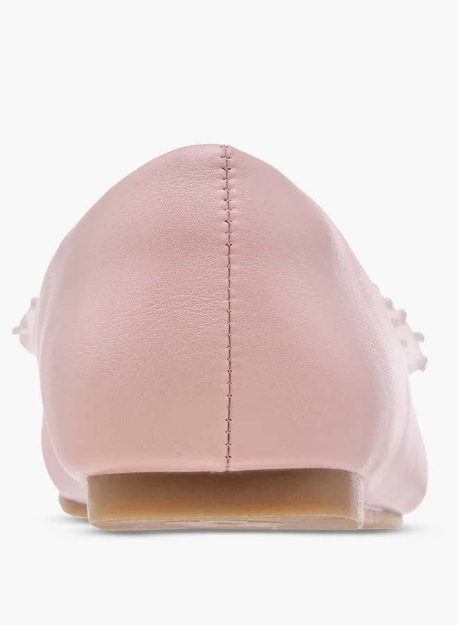 Little Missy Pearl Embellished Ballerina Shoes with Flower Applique