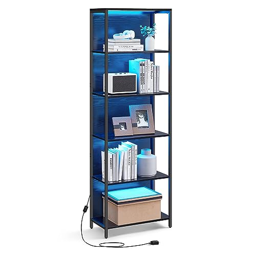 VASAGLE VASAGLE 6Tier LED Bookshelf Display Shelf with Dimmable Lights LED Bookcase with Steel Frame 119 x 236 x 703 Inches for Living Room Bedroom Office Black with Wood Grain ULLS120B56