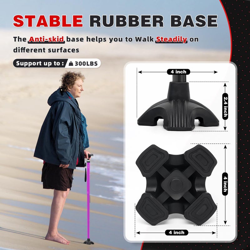 BigAlex Folding Walking Cane with Two Led Lights for Elderly Solid Base Adjustable Walking Stick with Carrying Bag for Men Women - Image 5