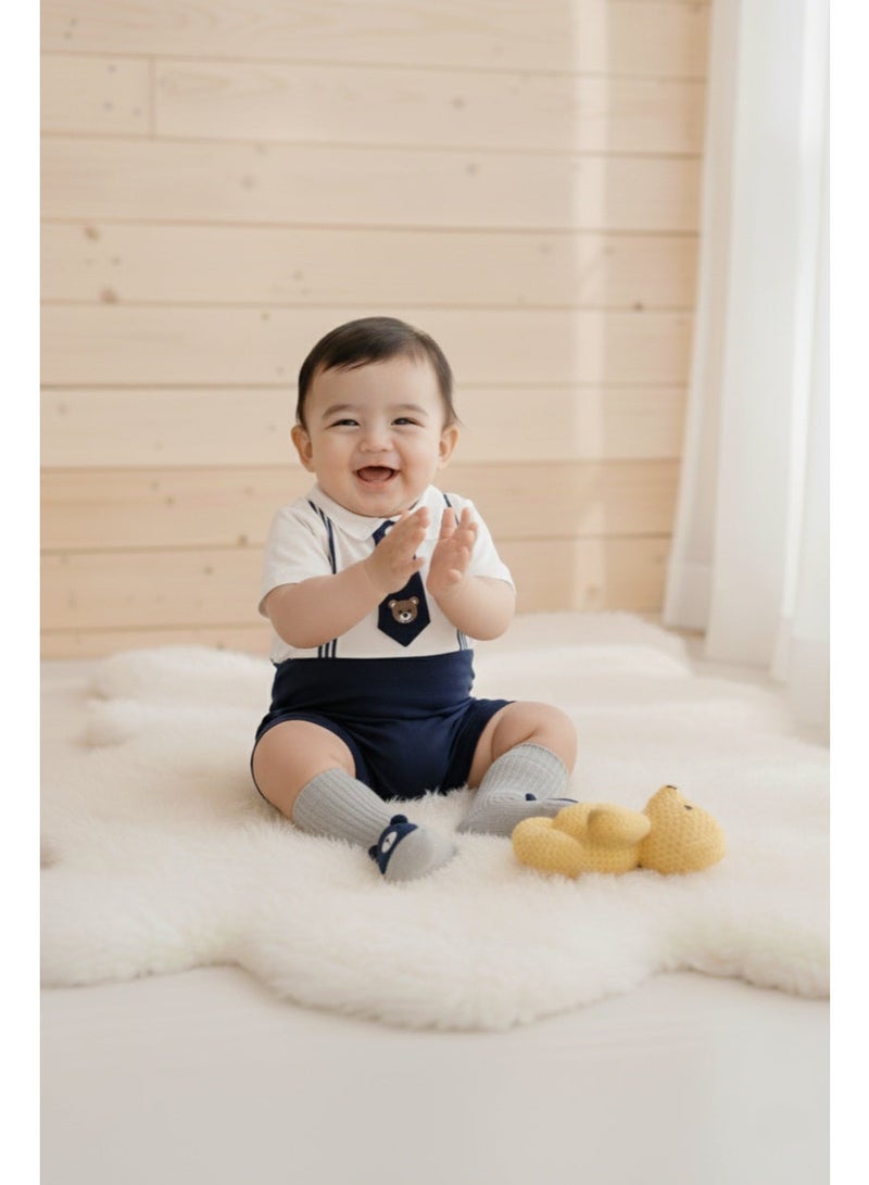 Essentials 360® Clothes Gift Set for 12 Months Baby Boy,10 Piece Tuxedo Style Outfit in Navy Blue & White with Rompers, Soft Blanket, Wooden Frame & Greeting Card Perfect in Stylish Suitcase Packaging - Image 4