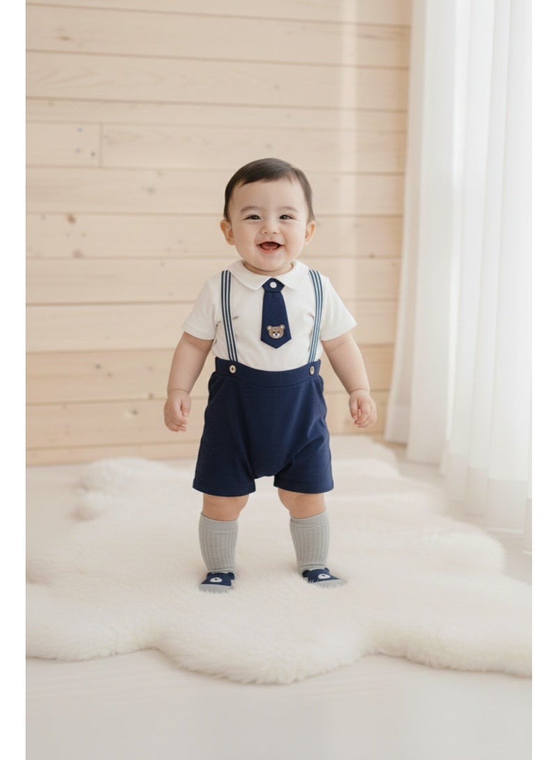 Essentials 360® Clothes Gift Set for 12 Months Baby Boy,10 Piece Tuxedo Style Outfit in Navy Blue & White with Rompers, Soft Blanket, Wooden Frame & Greeting Card Perfect in Stylish Suitcase Packaging - Image 5