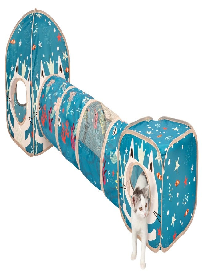 Kitty City Ocean-Themed Cat Play Furniture Set, Collapsible Pop-Up Cat Toys Combo with Cube, Tunnel & House, Indoor Cat Playground for Play, Hiding & Lounging - Image 1