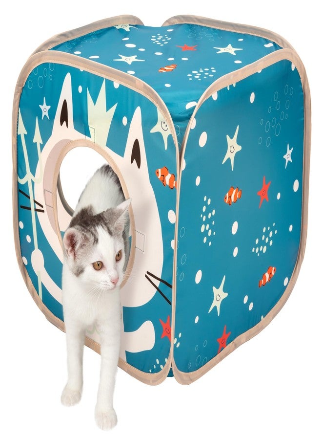 Kitty City Ocean-Themed Cat Play Furniture Set, Collapsible Pop-Up Cat Toys Combo with Cube, Tunnel & House, Indoor Cat Playground for Play, Hiding & Lounging - Image 2