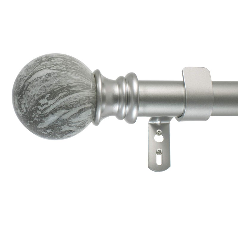 Decopolitan 29653-AS72 Marble Ball Single Curtain Rod Set, 72 to 144 Inches, Antique Silver