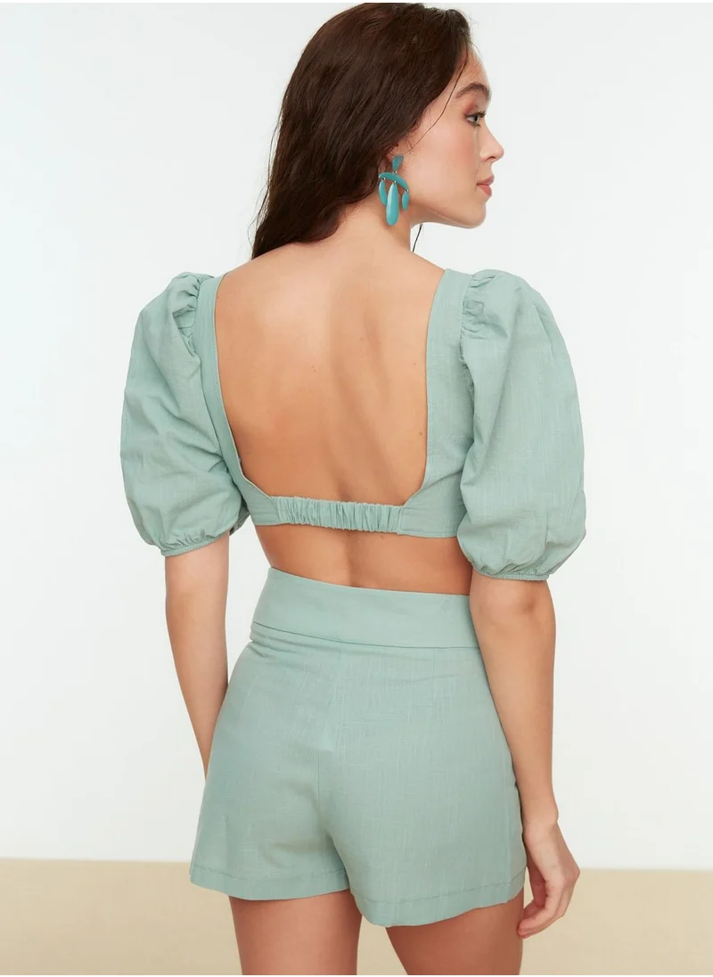 trendyol Puff Sleeve Crop Top & Shorts Set