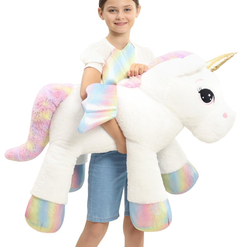 FFxiong 44 Inch Giant Unicorn Stuffed Animal Pillow Cute Soft Big Unicorn with Rainbow Wings Large Plush Toy Gifts for Girlfriend Girls Boys Kids Birthday Valentines Christmas - Image 3