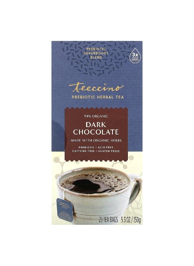 teeccino - Teeccino, Prebiotic Herbal Tea, Dark Chocolate, Caffeine Free, 25 Tea Bags, 5.3 oz (150 g) - Image 1