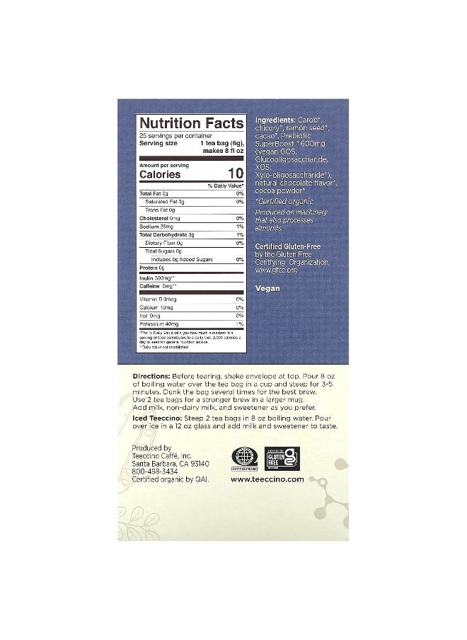 teeccino - Teeccino, Prebiotic Herbal Tea, Dark Chocolate, Caffeine Free, 25 Tea Bags, 5.3 oz (150 g) - Image 1