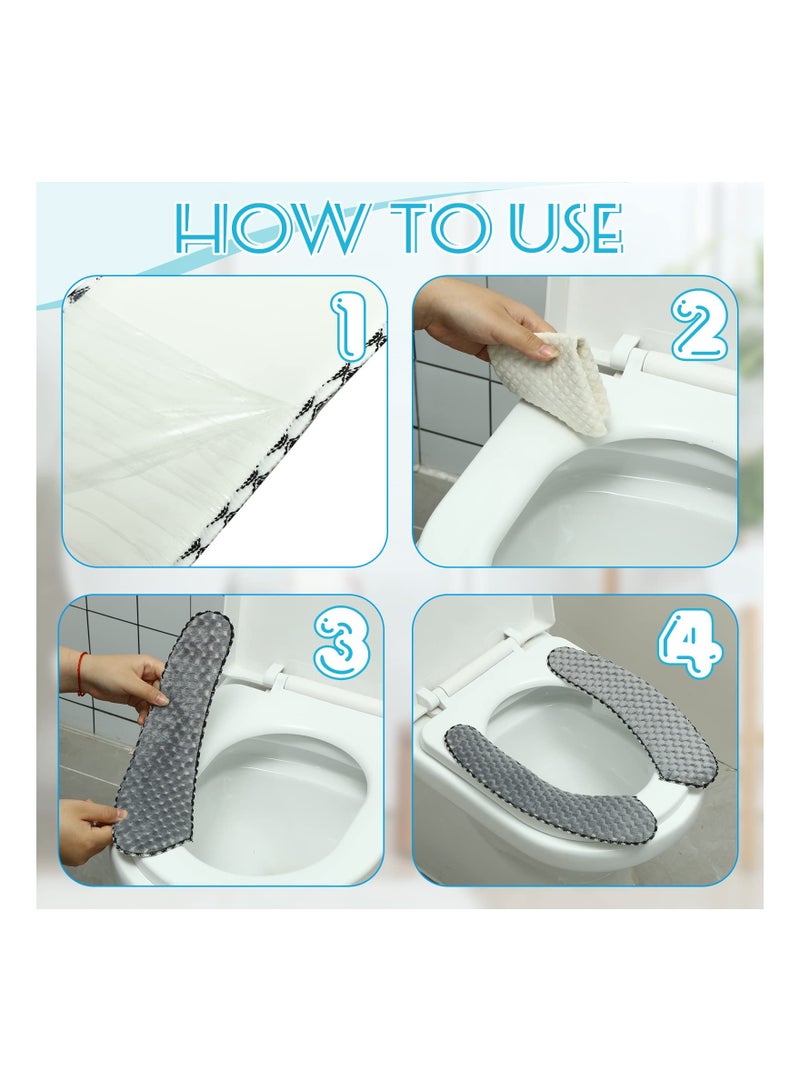 SOLARAE Washable Toilet Seat Covers Mat, Thick Padded Warm Plush Toilet Seat Cushion, with Self Adhesive Tape for Bathroom Non Slip Soft Toilet Cover Home Bathroom Supplies, for Dormitory, School(4 Pairs) - Image 3