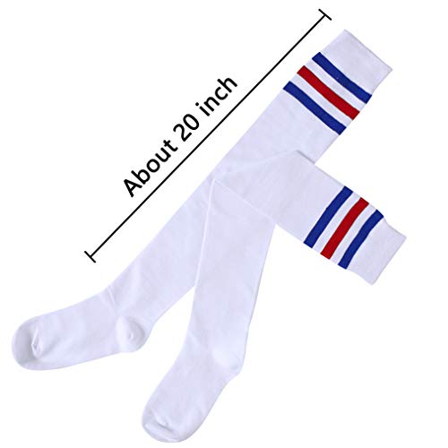 Leotruny Thigh High Socks for Women: Suitable for Cosplay Daily Wear - Cotton Knee High Socks White/Bule/Red - Image 4