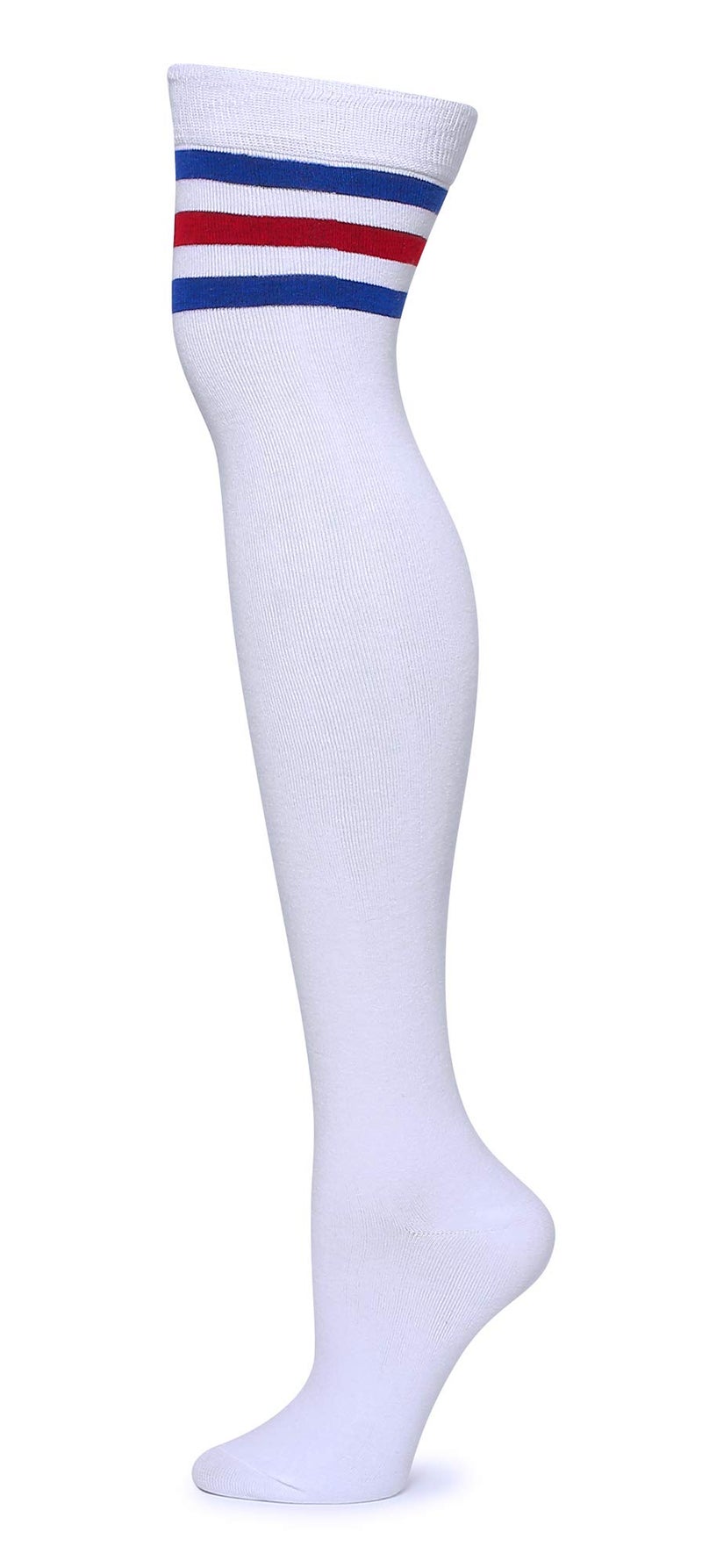 Leotruny Thigh High Socks for Women: Suitable for Cosplay Daily Wear - Cotton Knee High Socks White/Bule/Red - Image 1