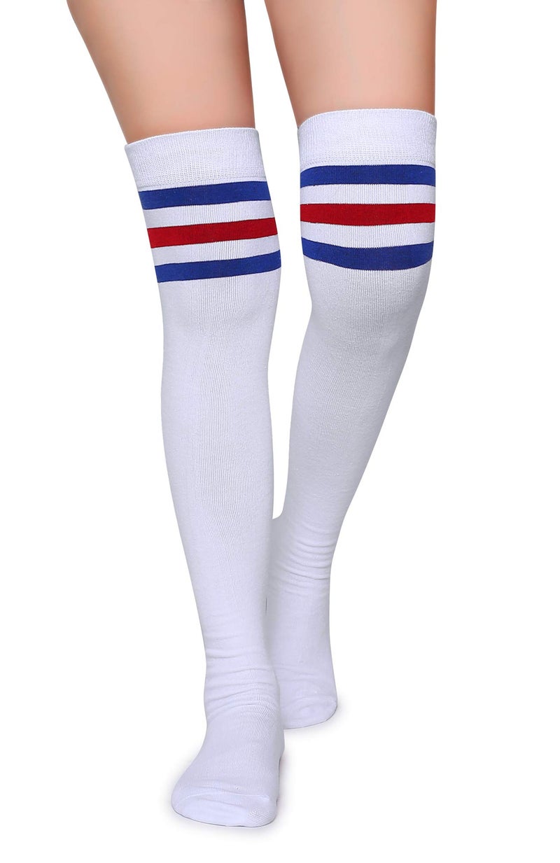 Leotruny Thigh High Socks for Women: Suitable for Cosplay Daily Wear - Cotton Knee High Socks White/Bule/Red - Image 2