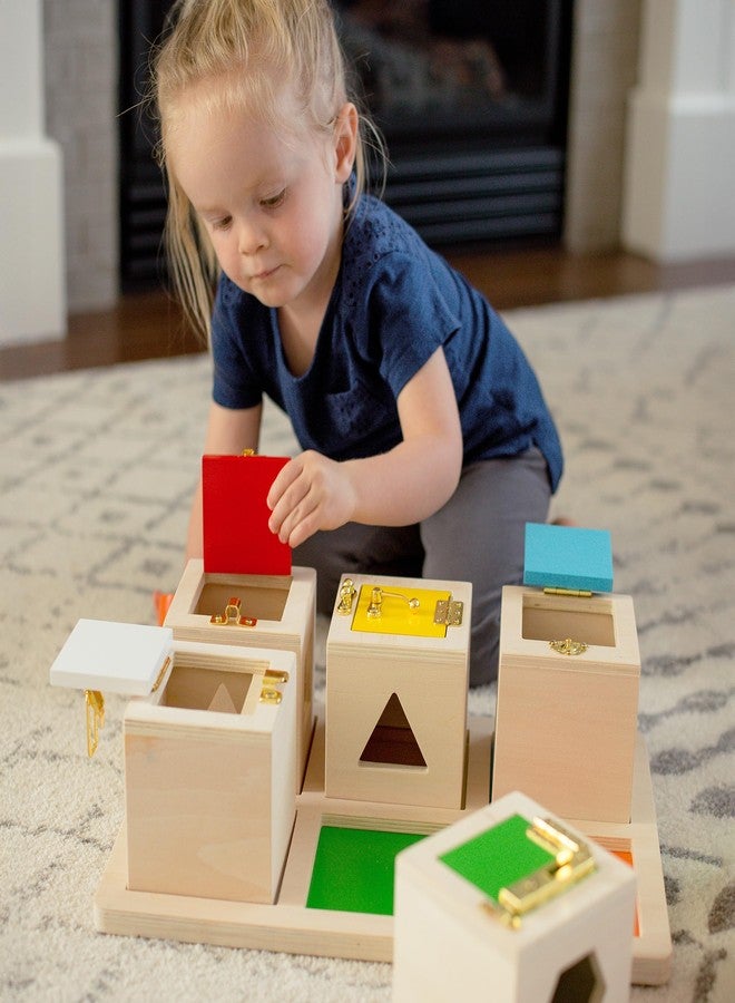 Guidecraft Peekaboo Lock Boxes with Storage Tray: Sorting & Stacking Toy for Children - Kids Early Learning , Multi-colored Wooden Educational Toddler Toy - Image 2