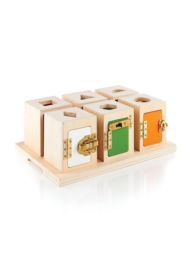 Guidecraft Peekaboo Lock Boxes with Storage Tray: Sorting & Stacking Toy for Children - Kids Early Learning , Multi-colored Wooden Educational Toddler Toy - Image 4