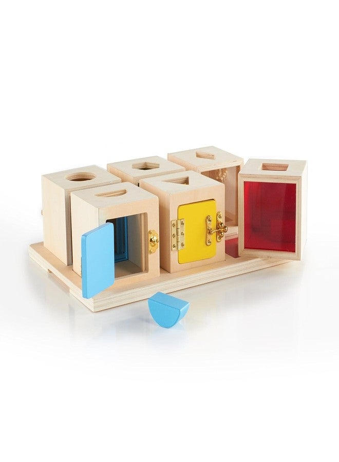 Guidecraft Peekaboo Lock Boxes with Storage Tray: Sorting & Stacking Toy for Children - Kids Early Learning , Multi-colored Wooden Educational Toddler Toy - Image 3