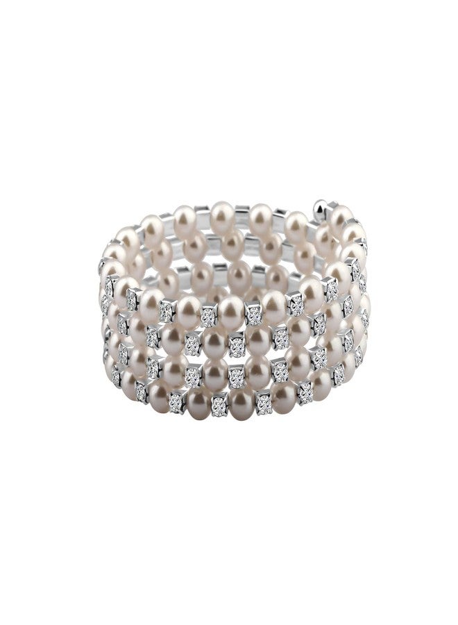 bobauna Multilayer Pearl Rhinestone Wrap Cuff Bracelet Wedding Party Jewelry Gift For Bridal Bridesmaid (multilayer pearl bracelet) - Image 1