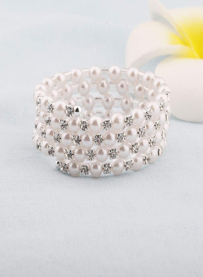 bobauna Multilayer Pearl Rhinestone Wrap Cuff Bracelet Wedding Party Jewelry Gift For Bridal Bridesmaid (multilayer pearl bracelet) - Image 2