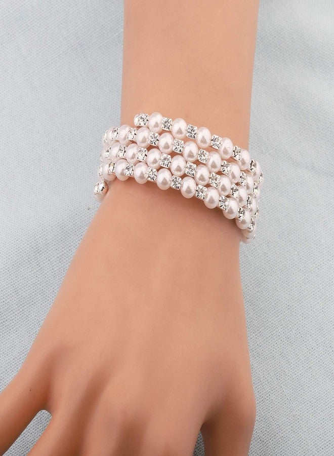 bobauna Multilayer Pearl Rhinestone Wrap Cuff Bracelet Wedding Party Jewelry Gift For Bridal Bridesmaid (multilayer pearl bracelet) - Image 5