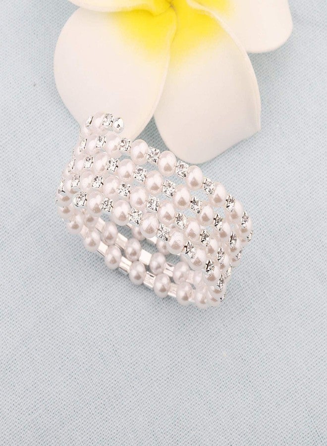 bobauna Multilayer Pearl Rhinestone Wrap Cuff Bracelet Wedding Party Jewelry Gift For Bridal Bridesmaid (multilayer pearl bracelet) - Image 3