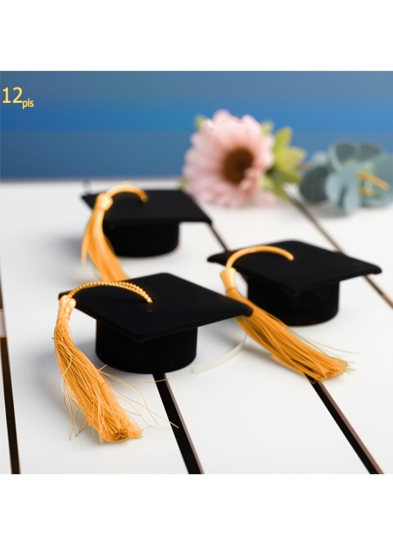 زفيف 12 قطعة من قبعات التخرج - ديكورات حفلات التخرج الصغيرة، دعامات للصور لحفلات التخرج، قبعات قابلة لإعادة الاستخدام - Image 3