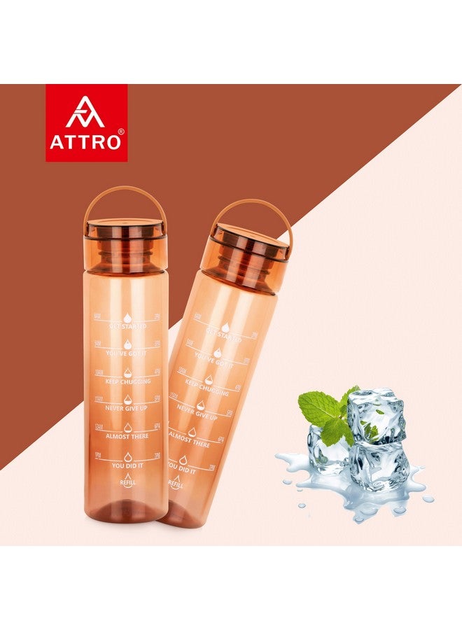 ATTRO Oxy Motivational 1000ml Water Bottle - Time Markers & Inspirational Slogans Mentioned Encourages More Water Intake, Easy-to-Carry Handle- Set of 2 Brown| Plastic - Image 4