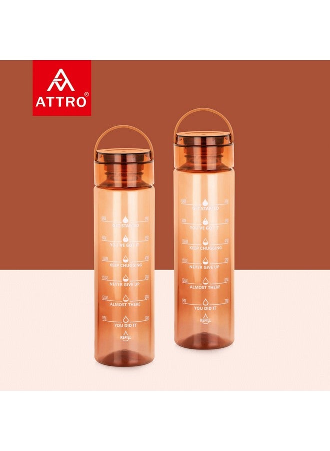 ATTRO Oxy Motivational 1000ml Water Bottle - Time Markers & Inspirational Slogans Mentioned Encourages More Water Intake, Easy-to-Carry Handle- Set of 2 Brown| Plastic - Image 5