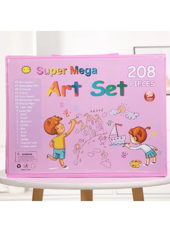 OKIKI 208 PCS Art Supplies, BRAND Drawing Art Kit for Kids Adults Art Set with Double Sided Trifold Easel, Oil Pastels, Crayons (PINK) - Image 4