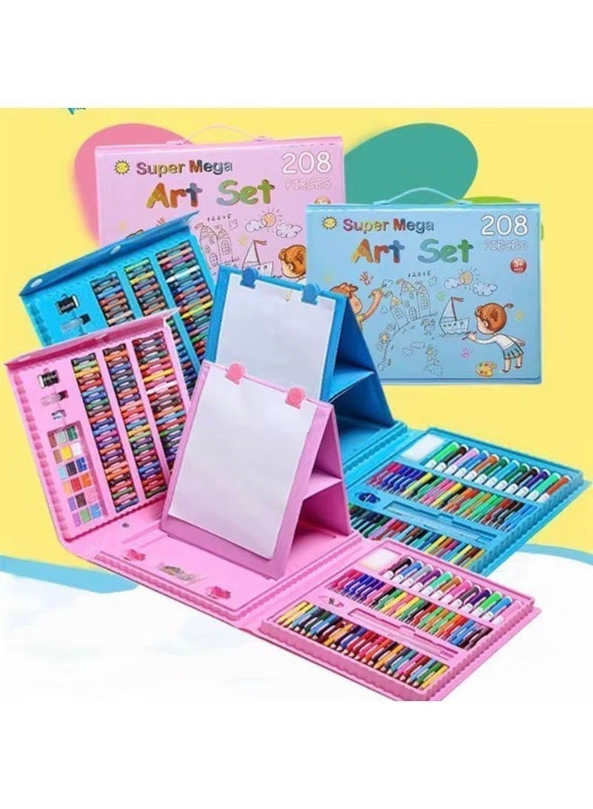 OKIKI 208 PCS Art Supplies, BRAND Drawing Art Kit for Kids Adults Art Set with Double Sided Trifold Easel, Oil Pastels, Crayons (PINK) - Image 3