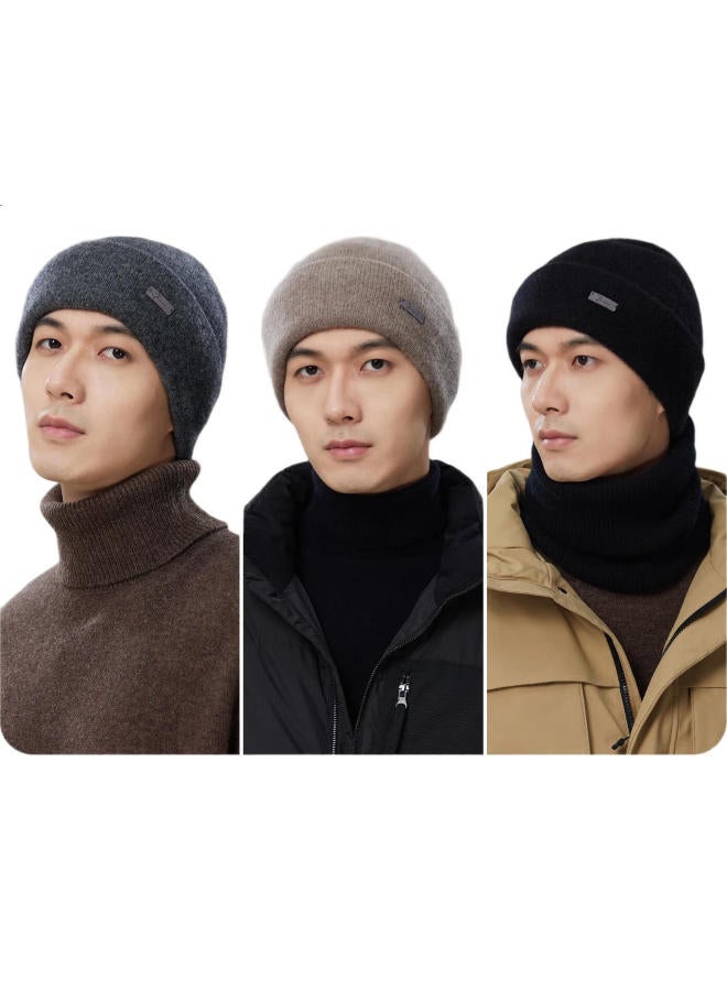 JIUMU Cashmere Hat For Men, Autumn And Winter Wool Warm Knit Cap, Men'S Winter Hat, Knitted Beanie, Cold-Proof Ear-Covering Hat For Winter - Image 3