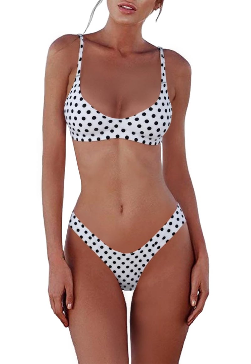 SherryDC Women's Solid Scoop Neck Push Up Padded Brazilian Thong Bikini Swimsuit - Image 1