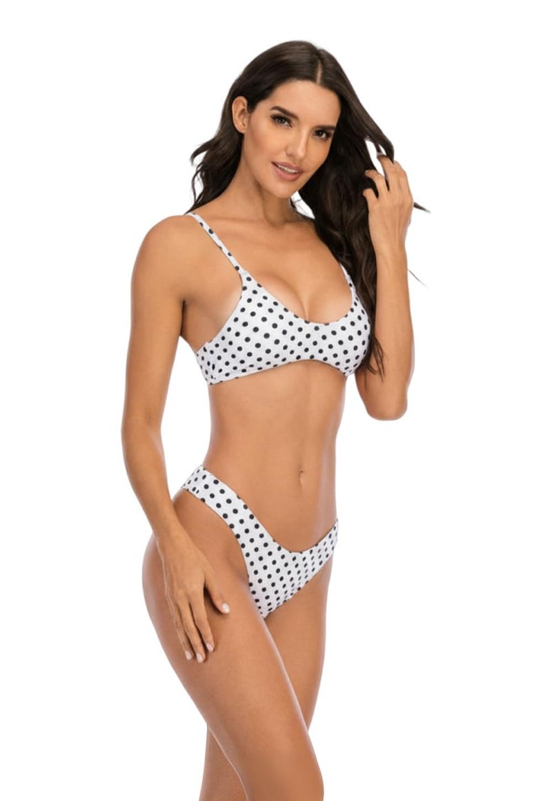 SherryDC Women's Solid Scoop Neck Push Up Padded Brazilian Thong Bikini Swimsuit - Image 4