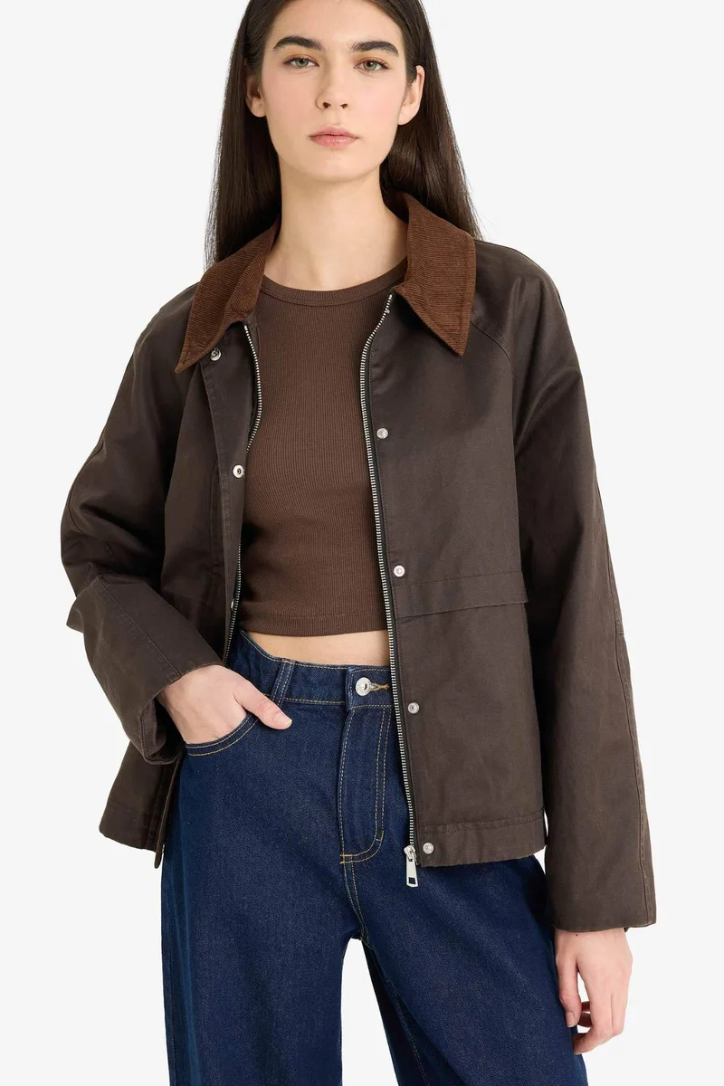 Defacto  Waterproof Relax Fit Contrast Collar Zippered Puffer Jacket  | Best Price UAE