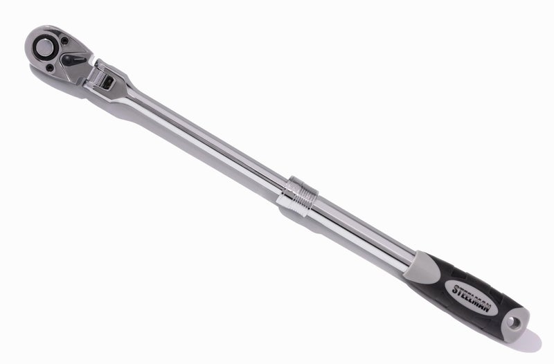 Steelman Pro 1/2-inch Drive 72-Tooth Extendable Flex-Head Ratchet (13.5-19-Inch Length), Heat-Treated Chrome-Vanadium Steel, Quick Release, Comfort Grip, Ideal for Auto Mechanics/Confined Spaces - Image 1