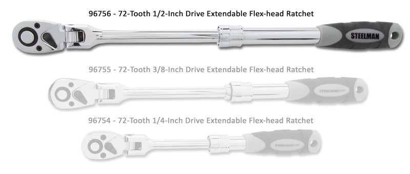 Steelman Pro 1/2-inch Drive 72-Tooth Extendable Flex-Head Ratchet (13.5-19-Inch Length), Heat-Treated Chrome-Vanadium Steel, Quick Release, Comfort Grip, Ideal for Auto Mechanics/Confined Spaces - Image 2
