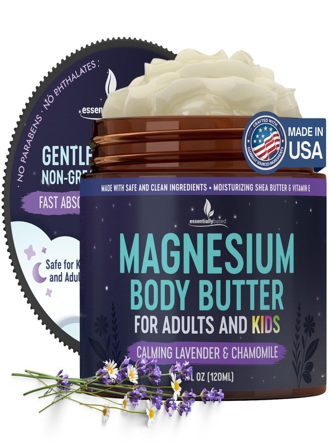 essentiallybased Magnesium Butter for Adults & Kids 4oz - Natural Magnesium Lotion for Sleep - Topical Cream for Leg Cramps - Muscle Relaxation Cream with Shea Butter & Vitamin E - Image 1