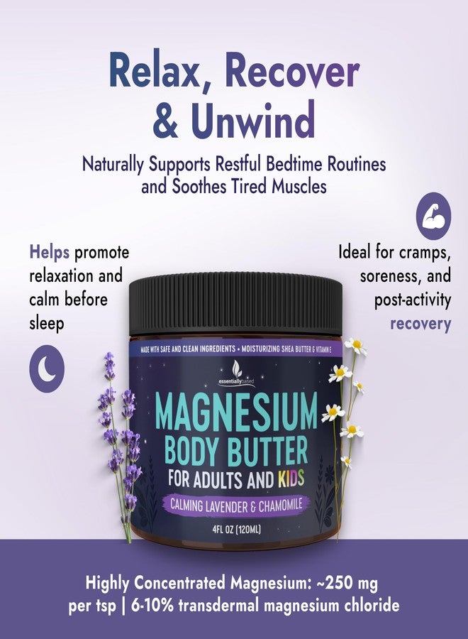 essentiallybased Magnesium Butter for Adults & Kids 4oz - Natural Magnesium Lotion for Sleep - Topical Cream for Leg Cramps - Muscle Relaxation Cream with Shea Butter & Vitamin E - Image 2