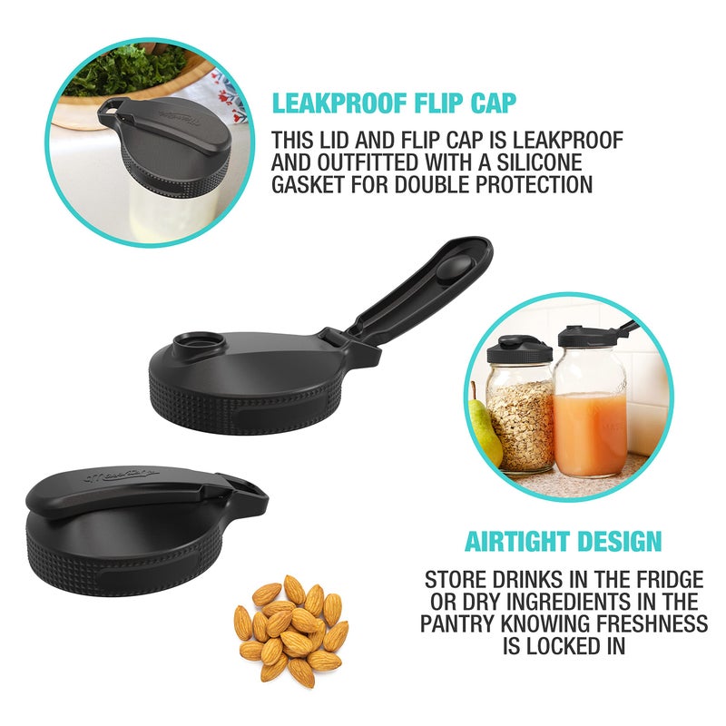 Masontops Multi Top Flip Cap Mason Jar Lid - Regular Mouth Mason Jar Pour Lids Small Mouth Mason Jar Lids Pour Spout And Flip Cap - Sip  Pour  Store & More - Leakproof Mason Jar Pour Spout Lid 2-Pack - Image 3