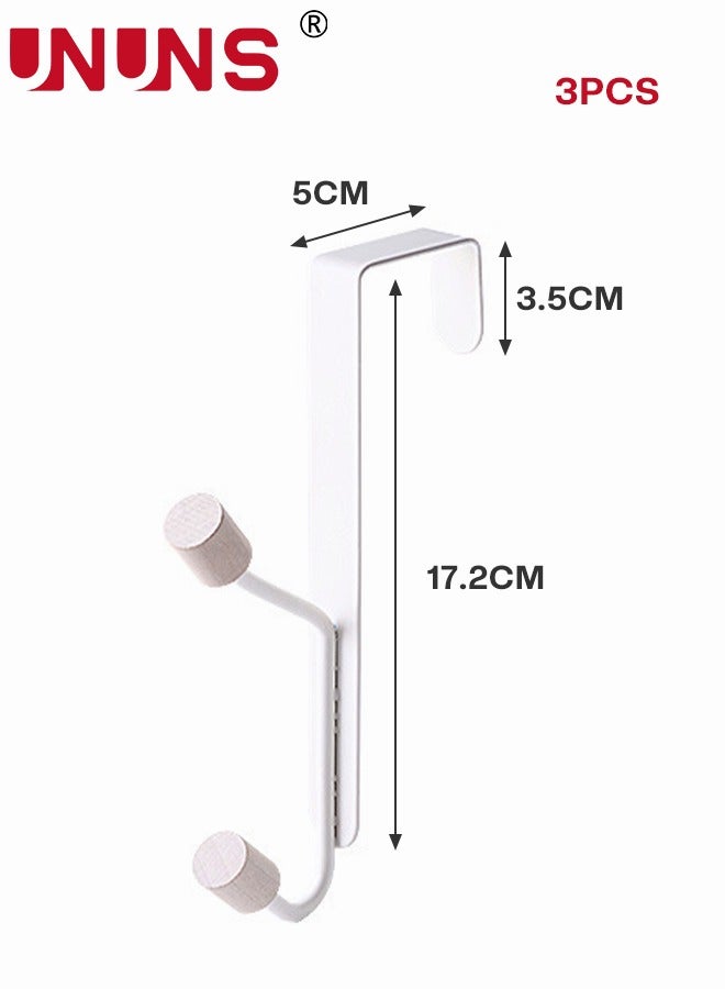 Over The Door Hooks,3 Packs Sturdy Metal Over Door Wooden Hooks Organizer Rack For Hanging Coats Hats Robes Towels,White