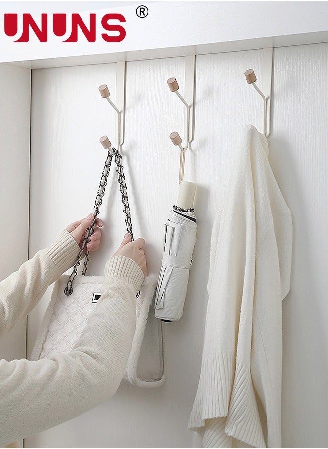 UNUNS Over The Door Hooks,3 Packs Sturdy Metal Over Door Wooden Hooks Organizer Rack For Hanging Coats Hats Robes Towels,White  - Image 1