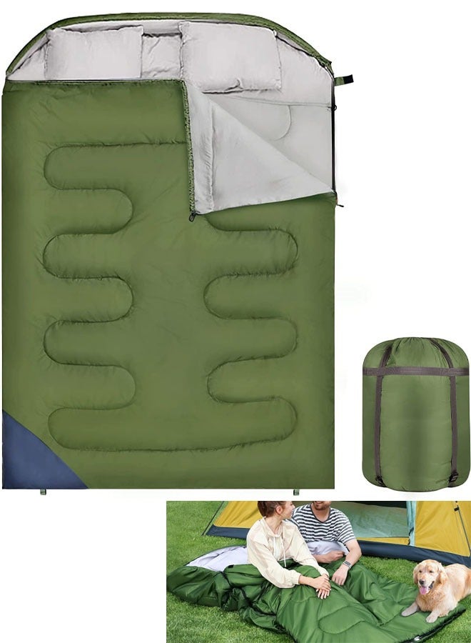 Generic Double Sleeping Bag for Adults with 2 Pillows Queen Size Two Person Sleeping Bag for All Season 2 Person Sleeping Bags for Cold Weather Camping Hiking Backpacking 220*150cm - Image 1