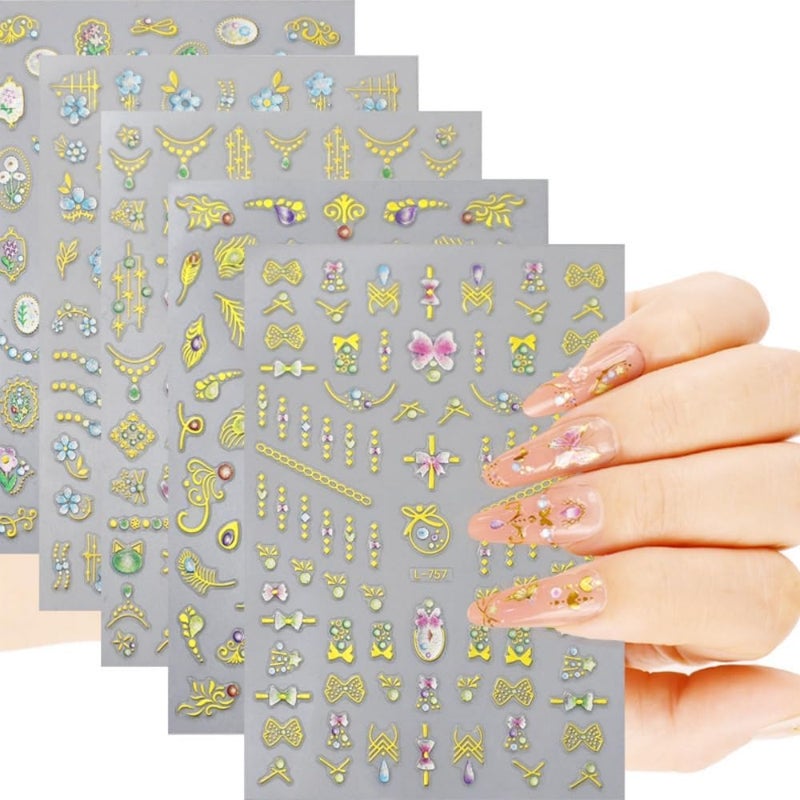 Maigitur 16Sheets Gold Nail Stickers Laser 5D Embossed Nail Decals Gem Flower Nail Designs Spring Summer Nails Supplies 3D Self-Adhesive Colorful Butterfly Fruits Nails Art Stickers for Women DIY Manicure - Image 5