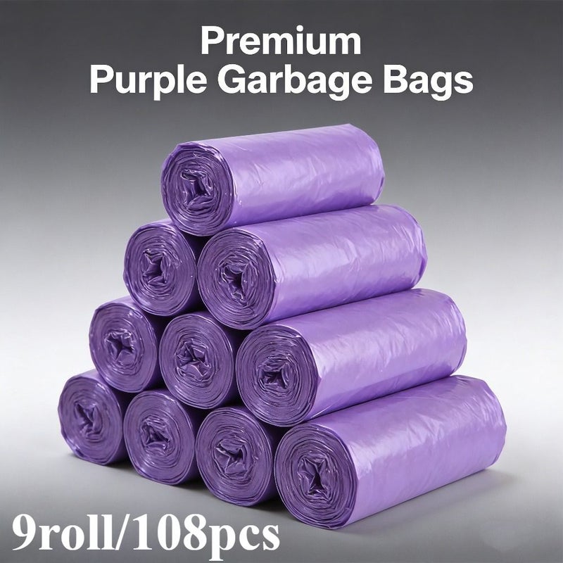 9 Rolls of 108 Pieces Purple Leakproof Trash Bags for Home Kitchen Office Bathroom Outdoor Cleaning Disposable Plastic Garbage Bags - Image 2