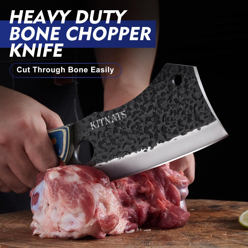 KITNATS 3PCS Butcher Knife Set, Hand Forged kitchen Knife Set-Heavy Duty Bone Chopper & Meat Cleaver & Viking Chef Knife Set for Home, Outdoor Cooking, Camping BBQ - Image 2