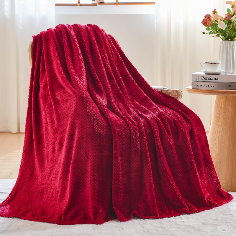 NEWCOSPLAY Super Soft Throw Blanket Red Premium Silky Flannel Fleece Leaves Pattern Lightweight Bed Blanket All Season Use (Red, Throw(50"x60")) - Image 4